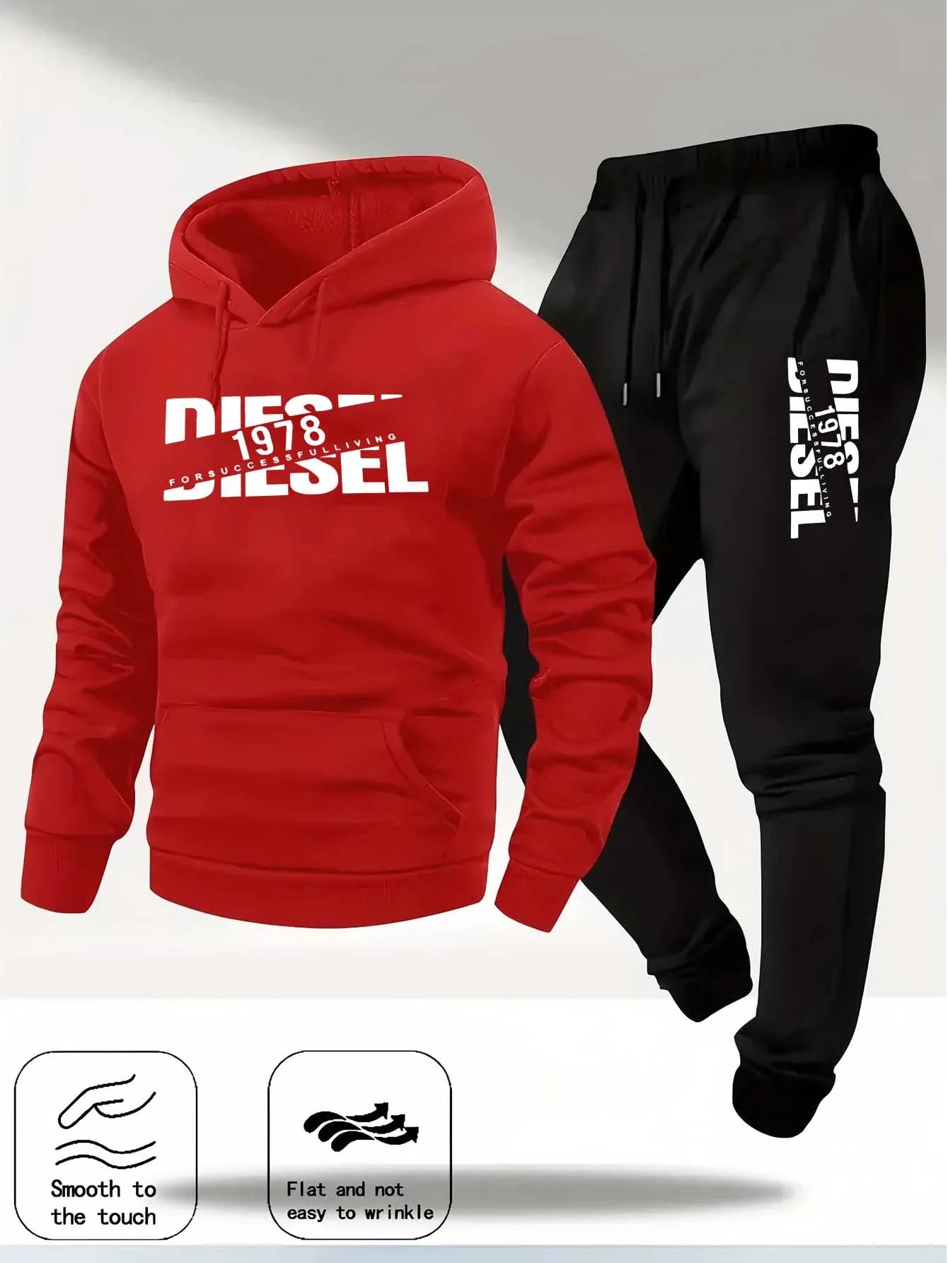 Men Fashion Print Tracksuit Hooded Sweatshirt+Sweatpants Set Autumn Winter Casual Fitness Jogging Sports Two-Piece Unisex Outfit