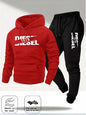 Men Fashion Print Tracksuit Hooded Sweatshirt+Sweatpants Set Autumn Winter Casual Fitness Jogging Sports Two-Piece Unisex Outfit