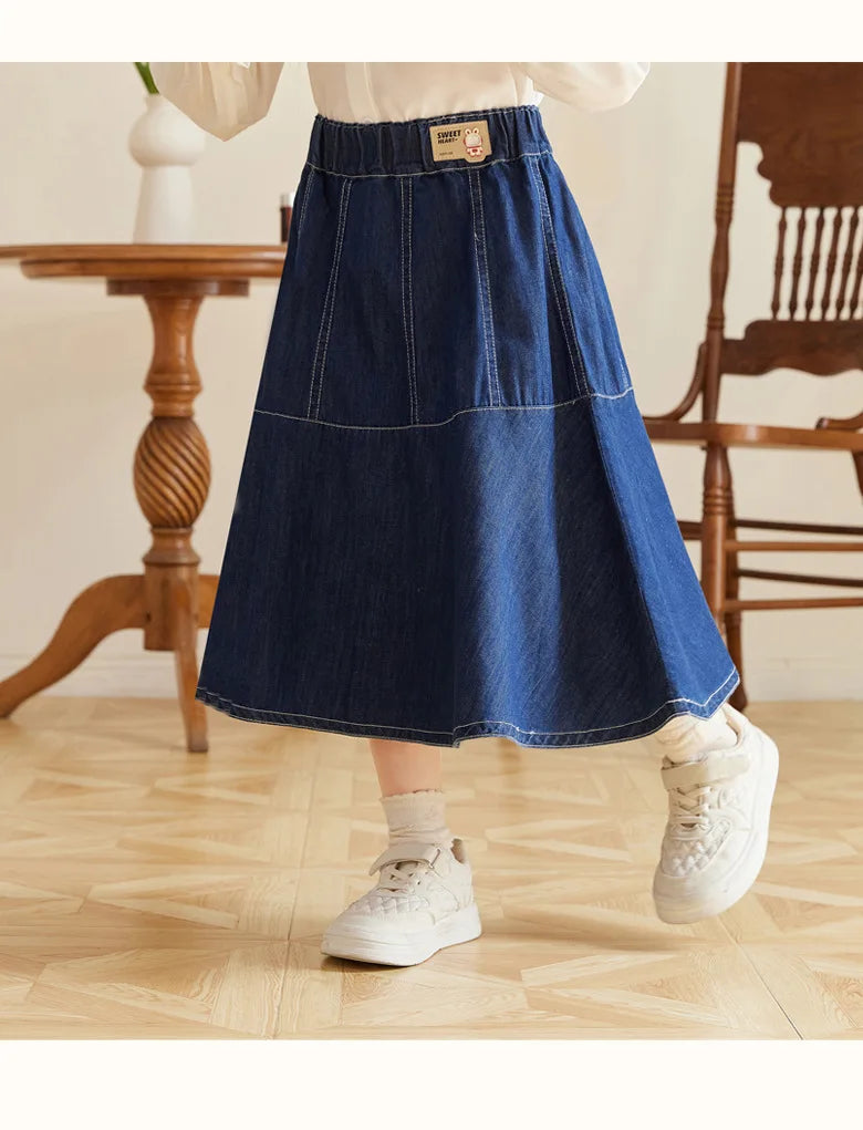 Fashion Girl Skirt Jeans Denim Skirt Mid Length A Line Teenager Girls Clothes Kids Children School Outfit Casual Plus Size