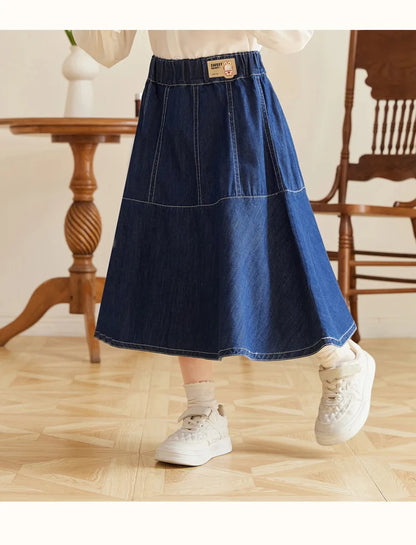 Fashion Girl Skirt Jeans Denim Skirt Mid Length A Line Teenager Girls Clothes Kids Children School Outfit Casual Plus Size