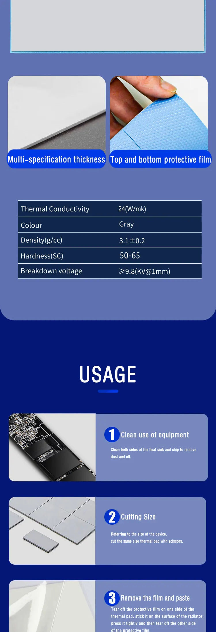 Upsiren 24W/mk 0.75/1.25/1.75mm GPU CPU Heatsink Cooling Conductive Silicone Pad High Quality Original Authentic Thermal Pad
