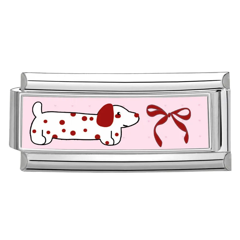 Y2K Red Pink Heart Dog Cat Flowers Italian Charm Link Fit 9mm Stainless Steel Jewelry DIY Making Bracelets For Gifts