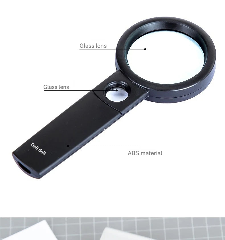 Deli High-Definition Handheld Magnifying Glass Portable Elderly Reading Aid with Dual Mirror for Identification