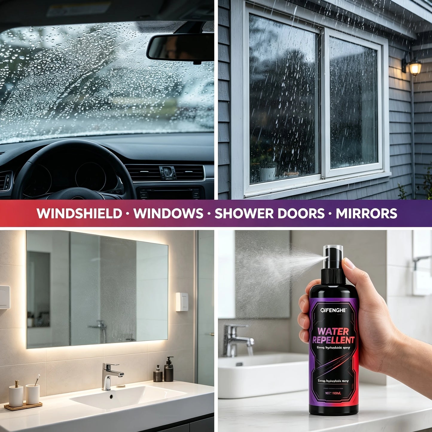 Windshield Water Beading Spray, Repel Rain & Improve Driving Visibility