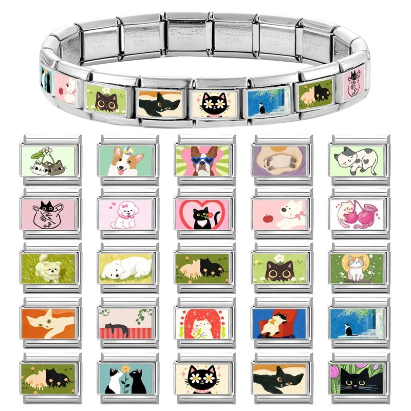 Y2K Cute Funny Sofa Cats Dogs Italian Charm Fit 9mm Stainless Steel Women DIY Bracelet Drop Shipping Fashion Jewelry Wholesale