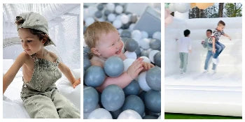 9x9x7ft Toddlers Party Inflatable White Bounce House With Slide And Ball Pit Customization Oxford Bouncy Castle Include Blower