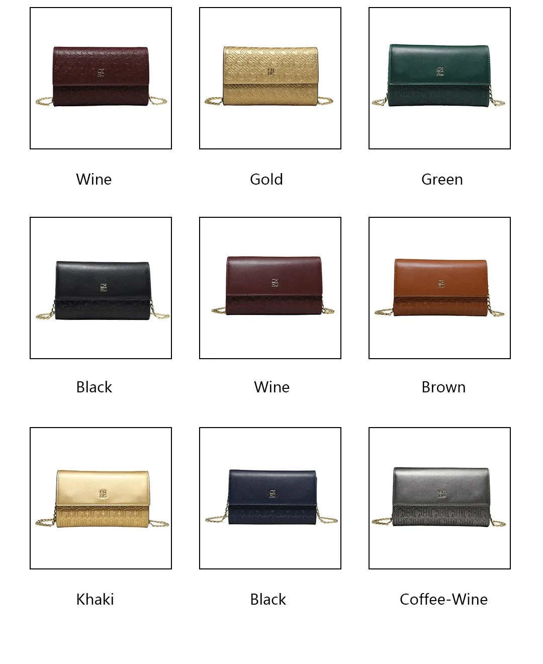 CH Women Crossbody Bag Splicing Letter Print Metal Chain Shoulder Purse PU Leather Flap Small Ladies Evening Clutch Handbag Gift