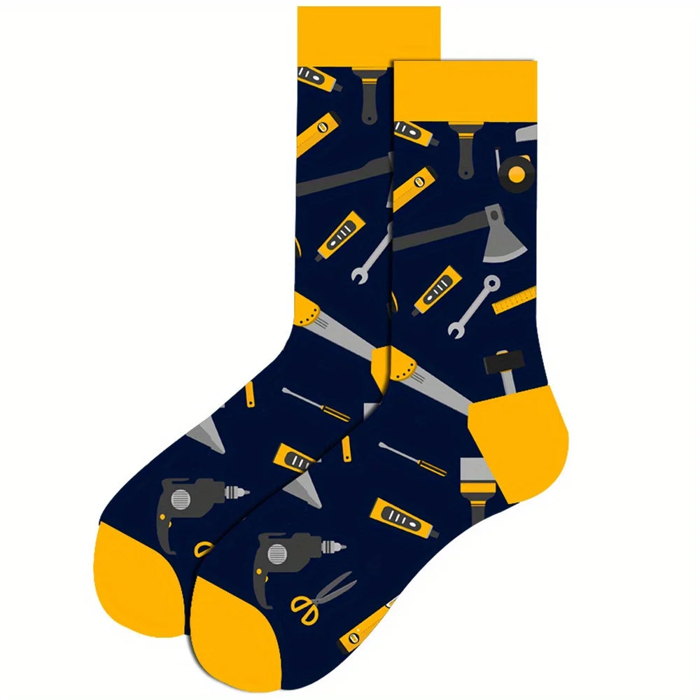 1 pair of men's cartoon printed tool pattern with unique and personalized long socks men  socks
