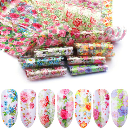16Pc Holographic Nail Foil Set Starry Transfer 20*4cm Sticker Laser Flowers Leopard Mix Design Decal DIY Nail Art Decoration