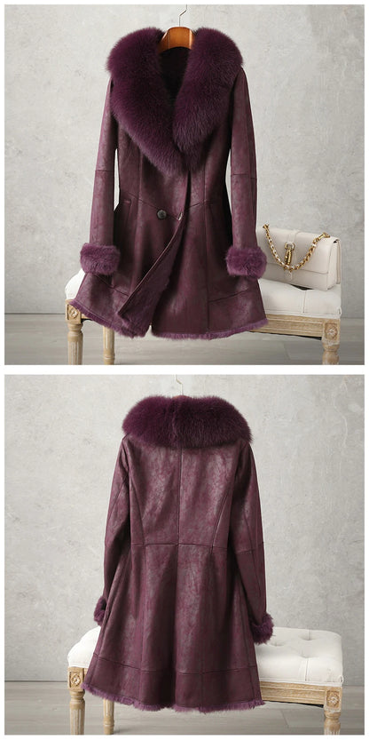 Aorice Women Real Rabbit Leather With Fur Coat Jacket Brand New Female Winter Fox Collar Trench Parka CT189