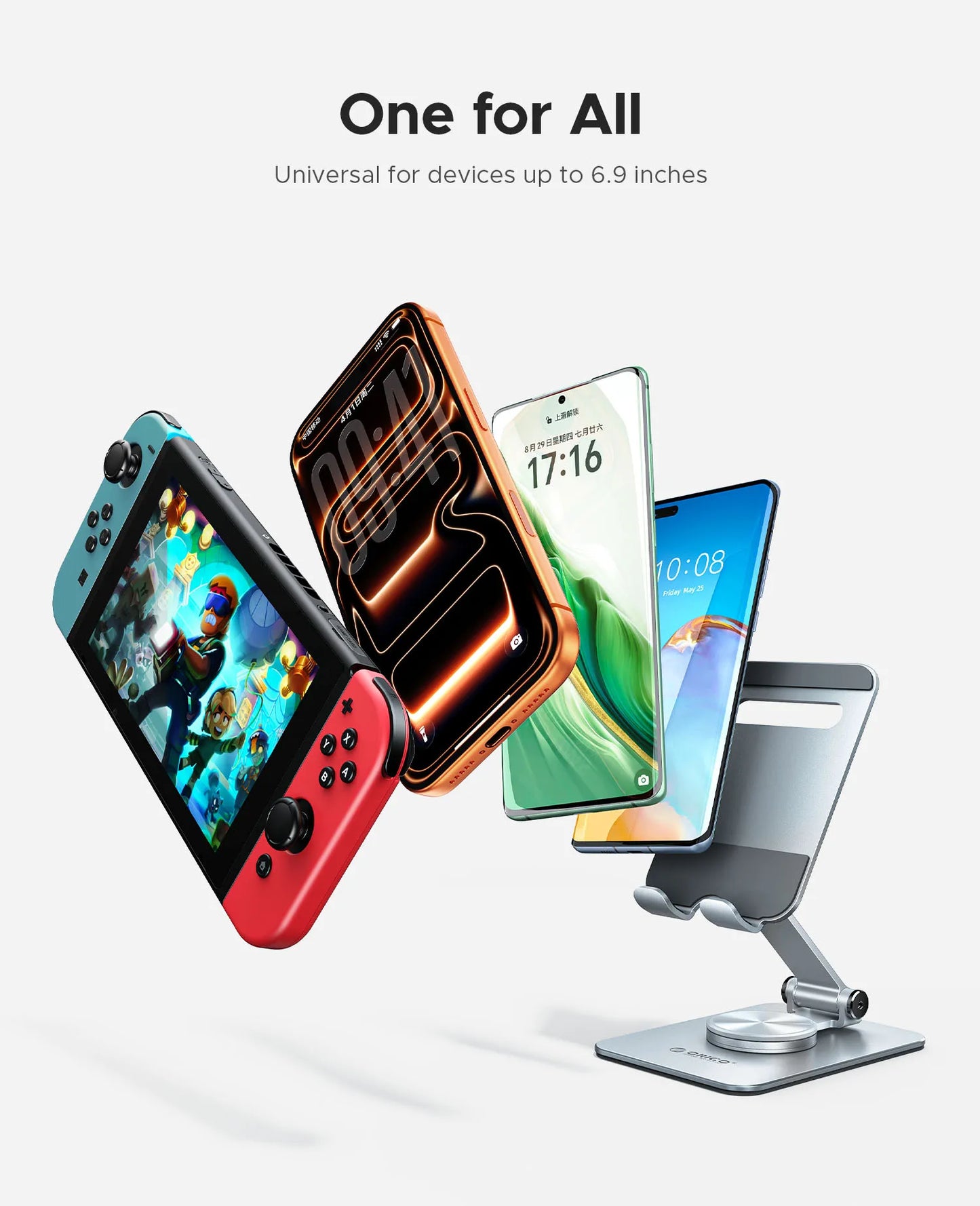ORICO Aluminum 360 Rotation Mobile Phone Holder Universal Bracket Folding Dual-Axis Alloy Adjustment Design Stable For iPhone