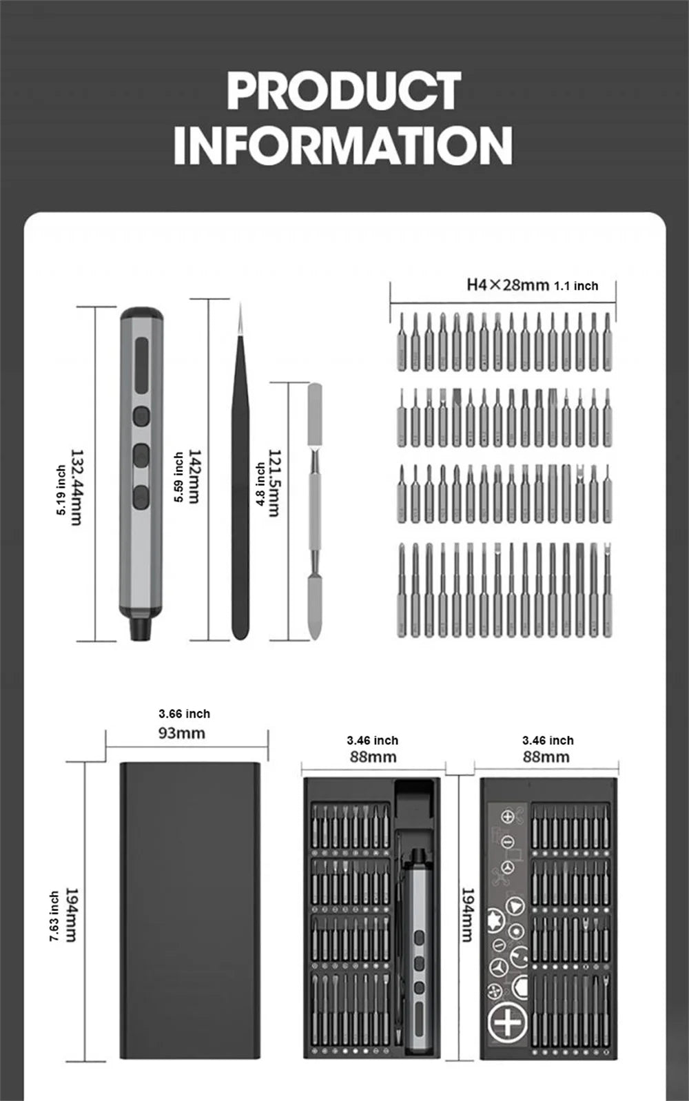 Mini Precision Electric Screwdriver Set 68 in 1 Power Repair Tool with 64 Magnetic Torx Phillips Drill Bits 5 Torque Settings