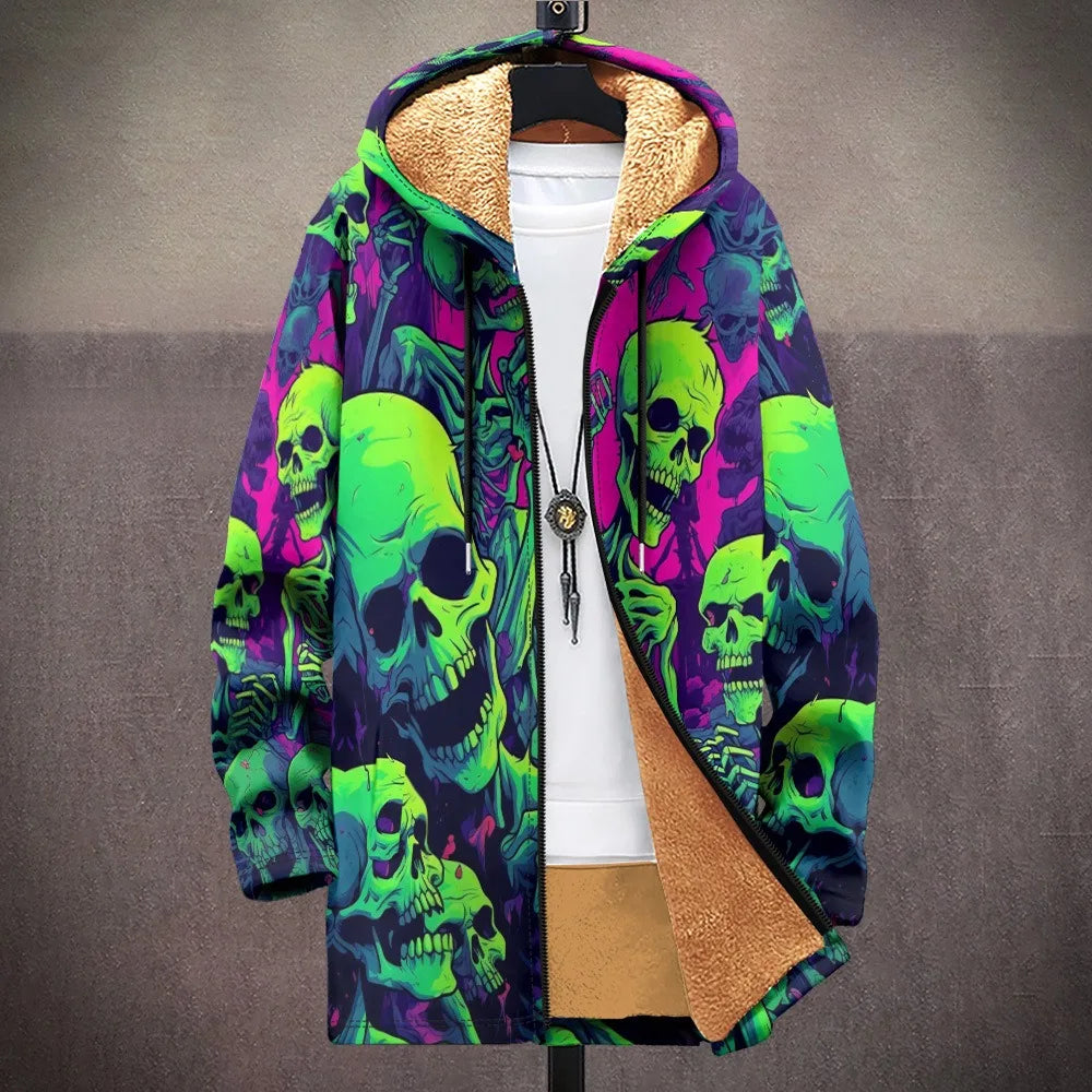 Men Cardigans Coats Skull Head Printed Plush Thick Winter Abstract Art Graphics Jackets Casual Streetwear Unisex Clothing