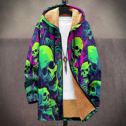 Men Cardigans Coats Skull Head Printed Plush Thick Winter Abstract Art Graphics Jackets Casual Streetwear Unisex Clothing