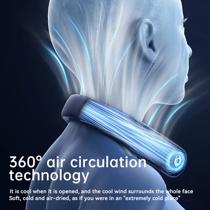 Lenovo Neck Fan 5 Speed Adjustable Bladeless Silent Neck Hanging Fan USB Rechargeable LED Digital Display Ice Refrigeration Fan