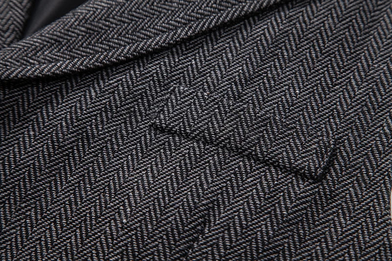 Men's Retro Lapel Chain Vest Fashion Herringbone Coarse Tweed Pockets Suit Vest British Casual Vintage Gentleman Leisure Party