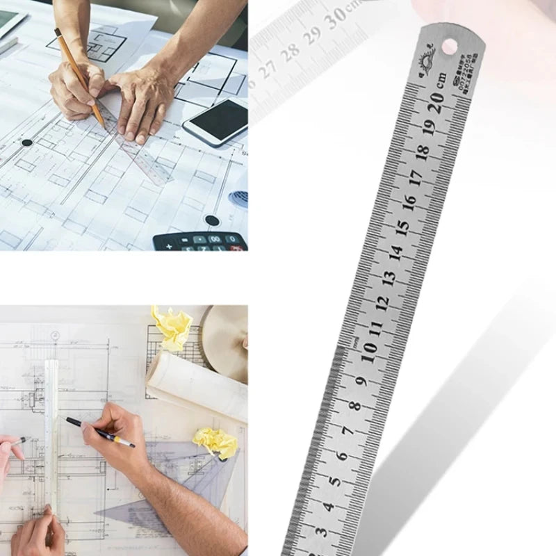 Metal Straight Ruler Stainless Steel Ruler Stationery Drafting Supplies Hand Tools Precision Double Sided Measuring Tool