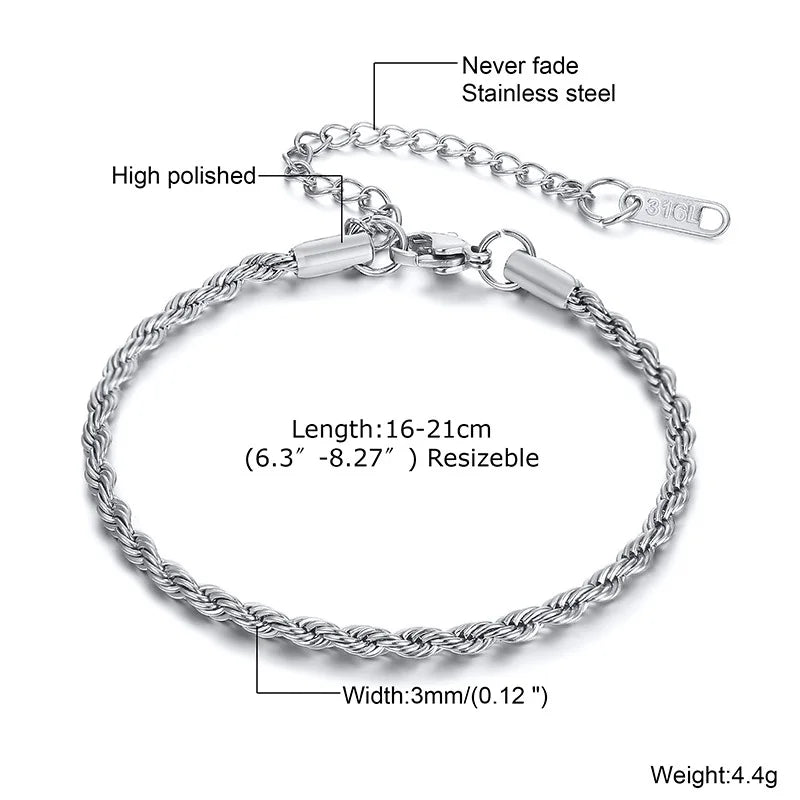Women Chain Bracelet Silver Color, Stainless Steel Link Stackable Bracelets, Layered Waterproof Gifts