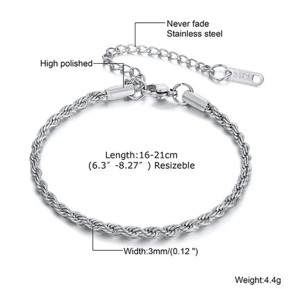 Women Chain Bracelet Silver Color, Stainless Steel Link Stackable Bracelets, Layered Waterproof Gifts
