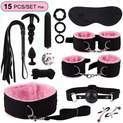 Hot Exotic Bed Bondage Set BDSM Kits Exotic Sex Toys For Women  Adults Games Leather Handcuffs Whip Gag Nipple Clamps Sex Shop