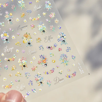 Gold Leaf White Flower Bouquet Floral Petal Tulip Bloom Charming Retro Metal Self Adhesive 5D Nail Art Sticker Manicure Decals