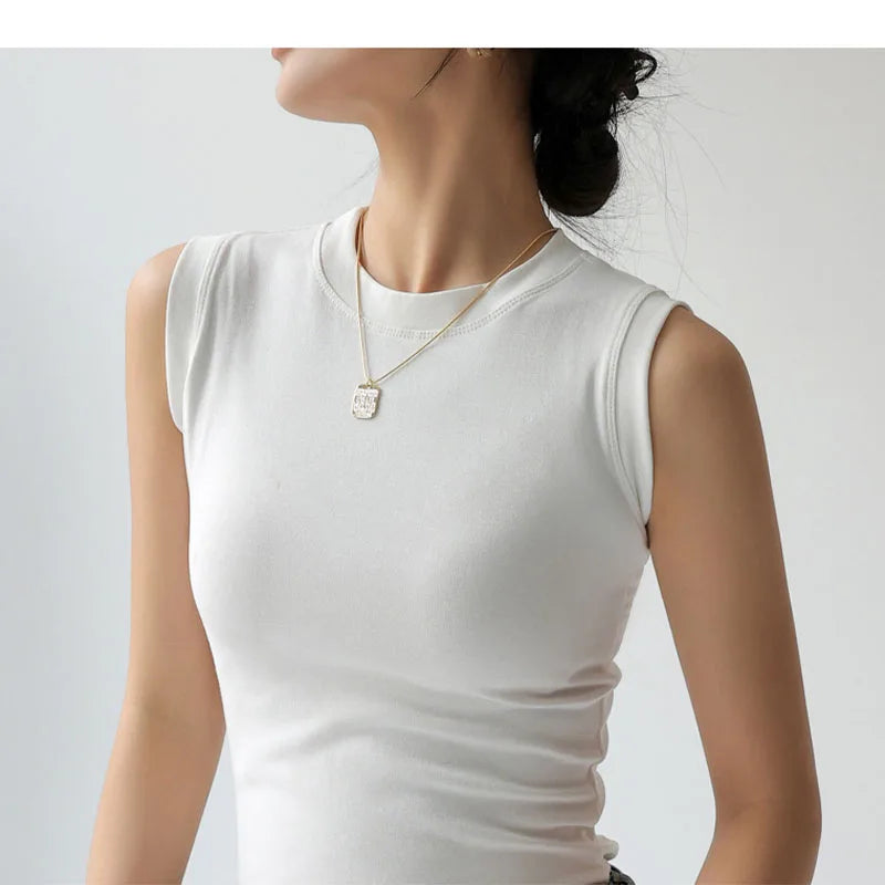 Camisole Vest for Women Cotton Round Neck Colourful Basic Sleeveless Undershirt Tops Tees with Coverage for Side Cleavage
