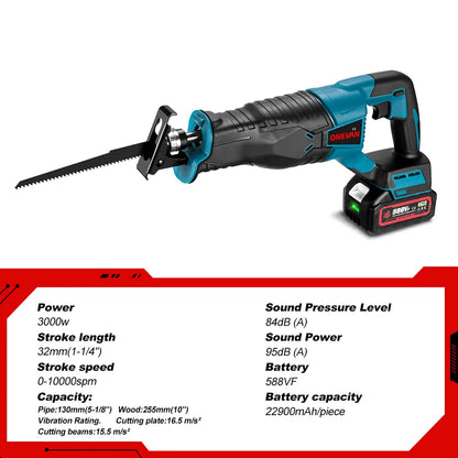 ONEVAN 3000W 10000SPM Cordless Electric Reciprocating Saw Wood Metal Pipe Cutting Electric Saw Chainsaw For Makita 18v Battery