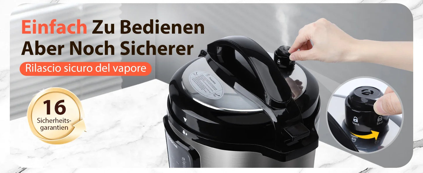 Aigostar Pressure Cooker 6L, 18-in-1 Multicooker, Keep Warm, Non-Stick Coating, Easy Cleaning, Digital Touchscreen, 1000W Pressu