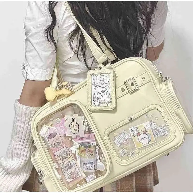 Japanese Tote Bag Fashion Concert Shoulder Bag Student Backpack Transparent Multi-pocket Messenger Bag Zipper Storage Pain Bag