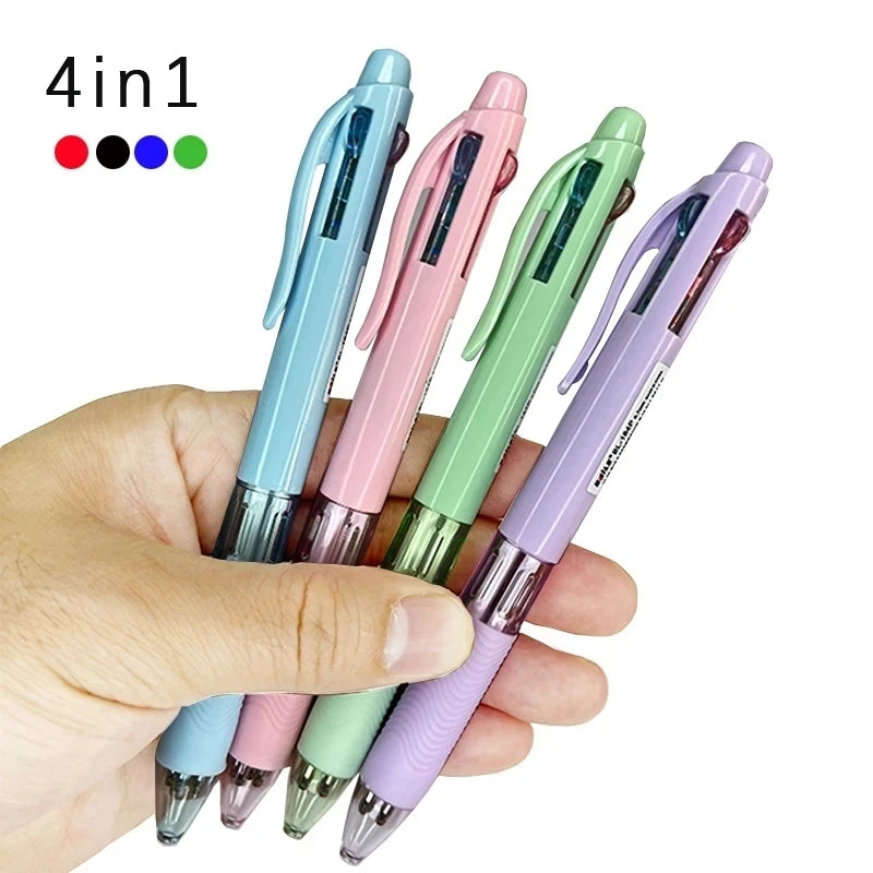 4 In 1 Multicolor Ballpoint Pens Creative Colorful Retractable Multifunction Pen Students Writing School Office Kawaii Supplies