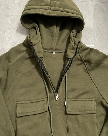 Men's Casual Sports Hooded Sweatshirt New Style Outdoor Thick Fashionable Loose Long-Sleeved Pullover with Multiple Pockets