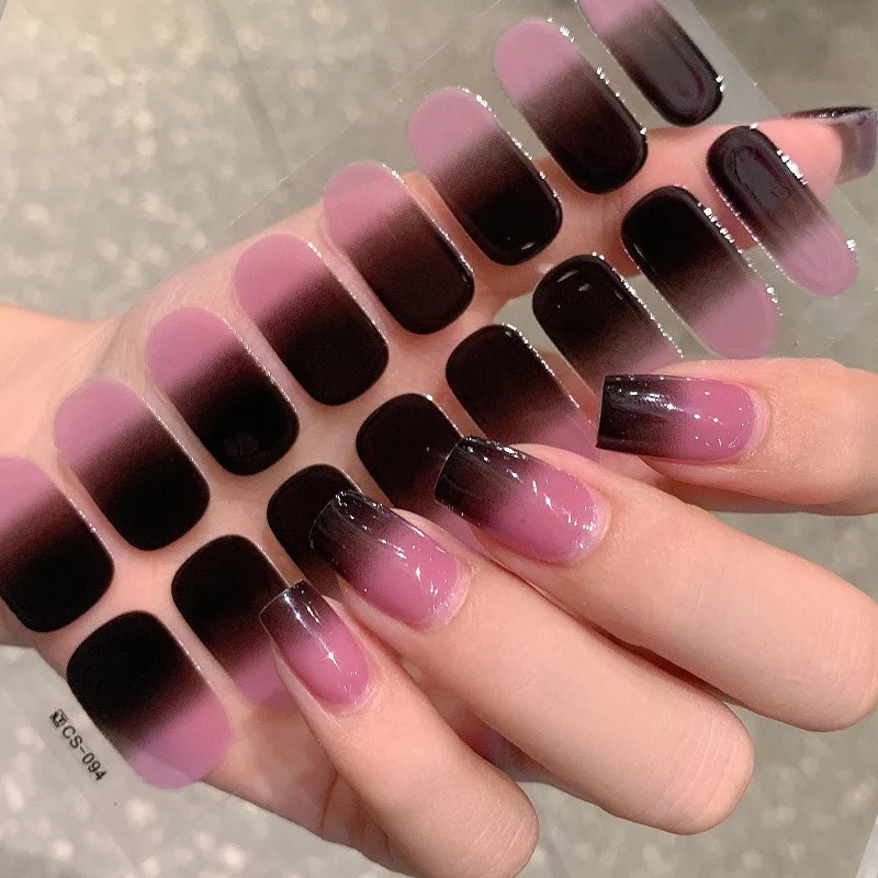 Semi-cured Gel Nail Stickers Solid Color Nail Semi-baked Tips Full Paste Nail Decals UV Lamp Need