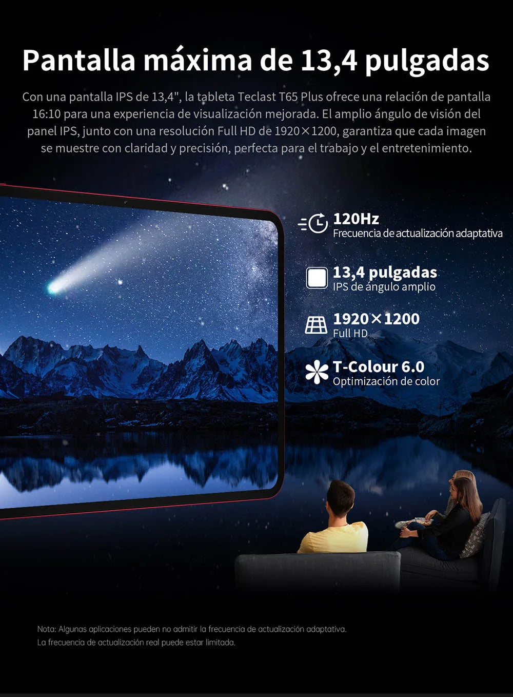 Teclast T65 Plus, 13.4" Tablet, 120Hz Maximum Display, Android 15, Max. 20GB RAM+256GB ROM, Helio G99, 8 cores, 1920x1200, 4G networks and calls, dual SIM card slots, 5G WiFi, GPS, 13MP+8MP