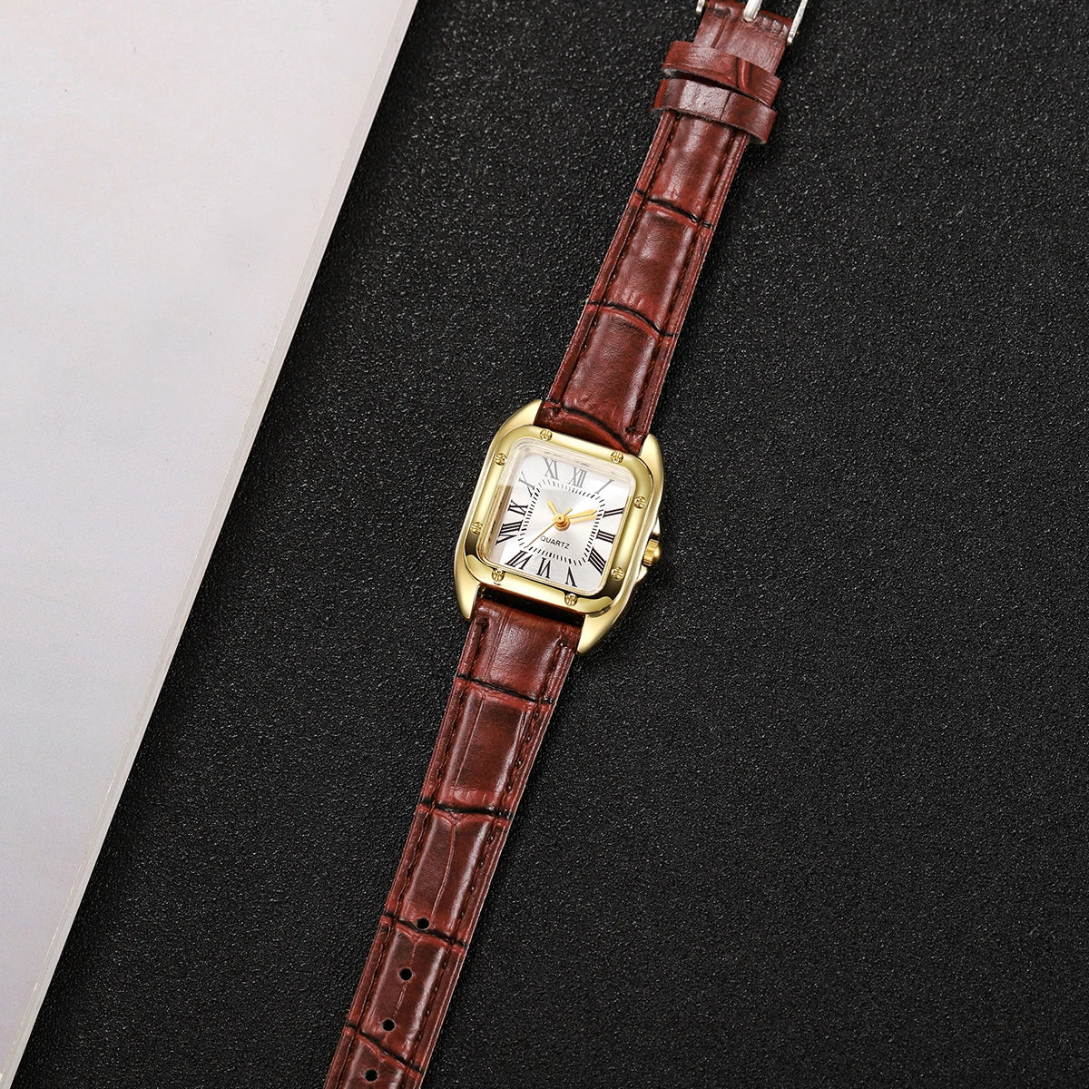 Fashion Square Women Leather Strap Wristwatches Casual Roma Dial Quartz Watch For Ladies Clock Relogio Feminino (Without Box)