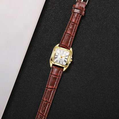 Fashion Square Women Leather Strap Wristwatches Casual Roma Dial Quartz Watch For Ladies Clock Relogio Feminino (Without Box)