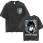 Anime Attack on Titan Vintage Washed Print T-shirt Mikasa Ackerman Eren Jaeger Wings of Freedom Logo Mens Summer Cotton T-shirts