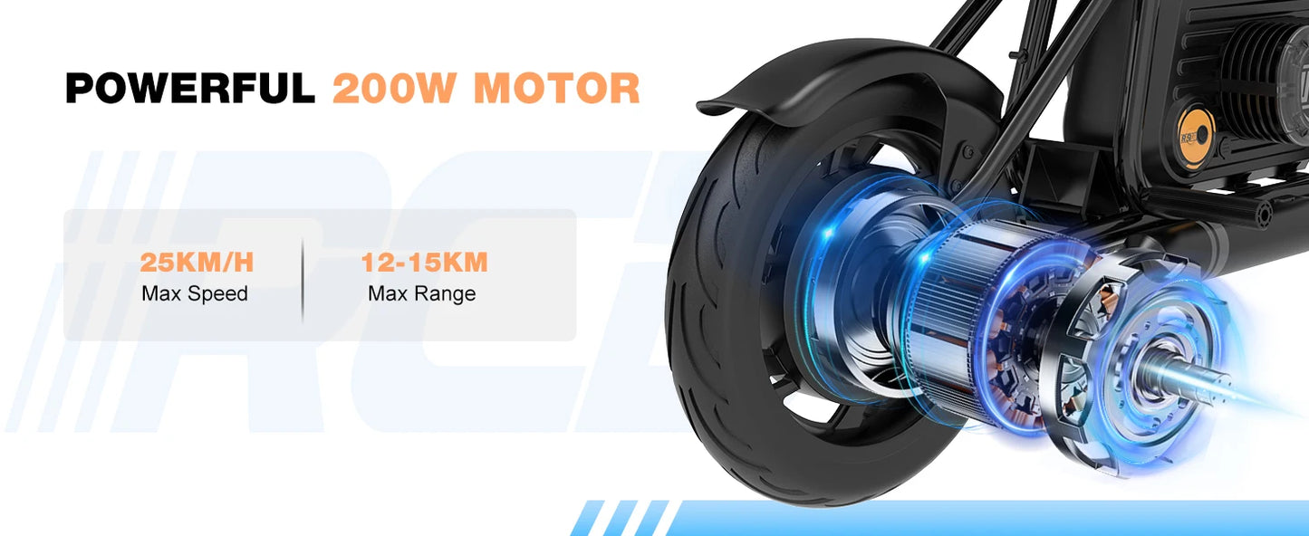 RCB KIDS Kids Electric Motorcycle R9, 200W 24V Rechargeable Ride On Toy, 3 Speed Adjustable, Bluetooth Music LED Light, Max Load 80kg, Outdoor Racing Toy for Children 6+