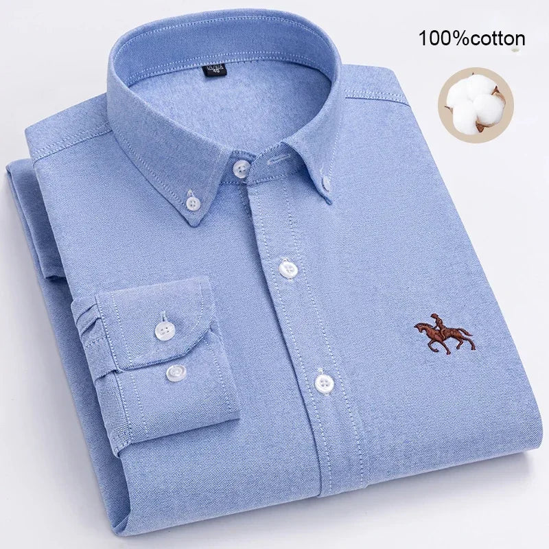 Large Size Full Men's Shirts 100% Pure Cotton Oxford Business Casual Shirt Soft Slim Fit Formal Plain Shirt Long Sleeve Clothes