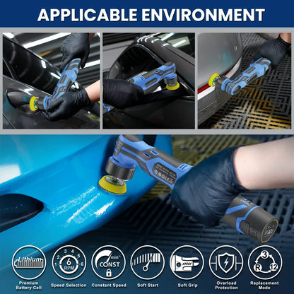 Cordless 12V Mini Car Polisher Wireless Auto Waxing Buffing Machine with 1/2/3 Inch Polishing Pads Kit for Car Detailing