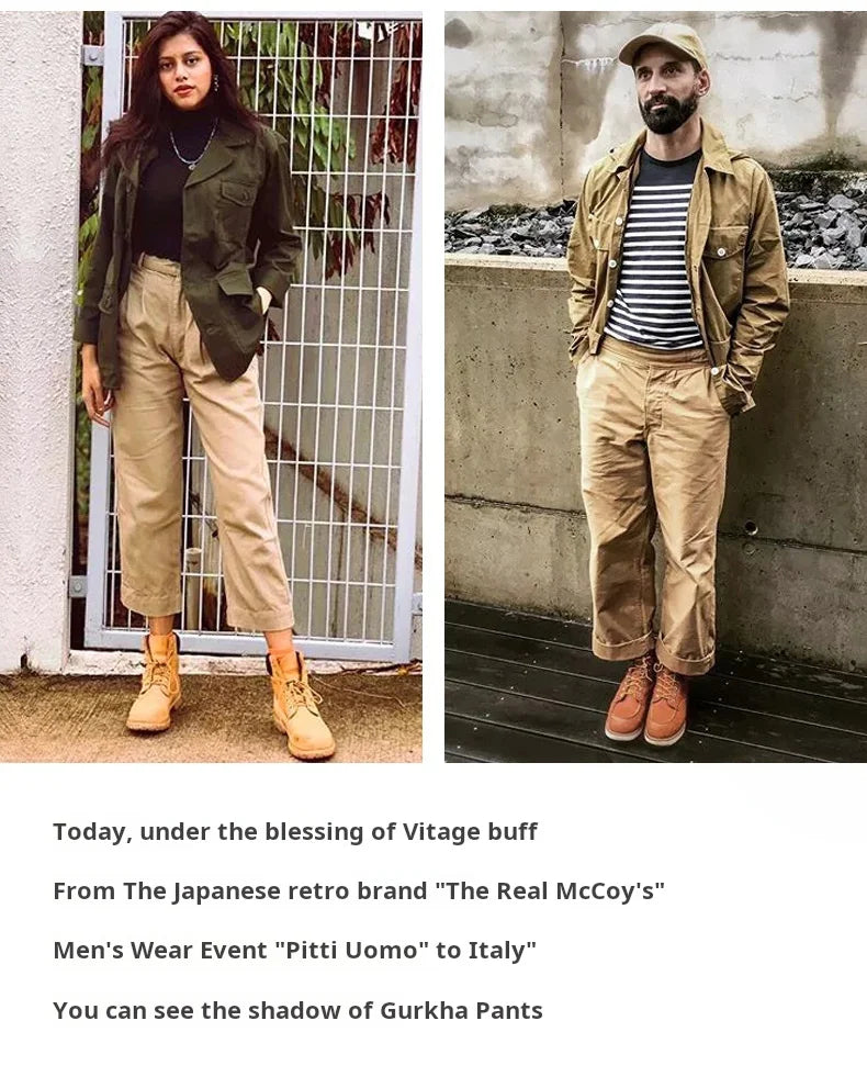 Maden Vintage Khaki Gurkha Pants Adjustable High Waist Casual Cargo Work Pants Classic Straight Trousers Men's Spring and Fall
