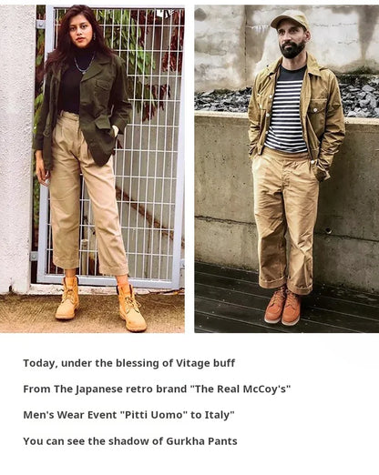Maden Vintage Khaki Gurkha Pants Adjustable High Waist Casual Cargo Work Pants Classic Straight Trousers Men's Spring and Fall