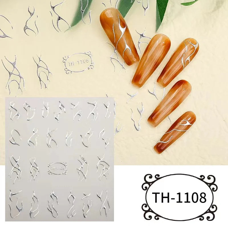 1PCS Marbled Nail Sticker 3D Abstract Lines Sticker Nail Art Supplies Nail Decals Y2K Laser Butterfly Ladies Nail Art Decoration