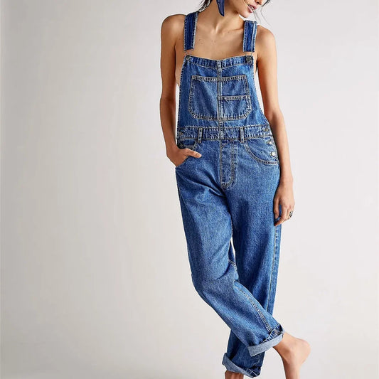 Fashion Jeans Overalls for Women Loose Fit Classic Bib Casual Jean Stretchy Denim Overall Jumpsuit Tapered Leg Jean Pants