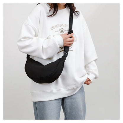 Nylon fabric zipper crossbody bag for men and women, crescent-shaped dumpling bag under the armpits, large capacity