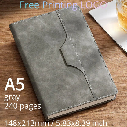 A5 B5 Customize PU Leather Notebook with Pen Insert Holder Free Printing LOGO Office Notepad Business Enterprise Diary Book Note