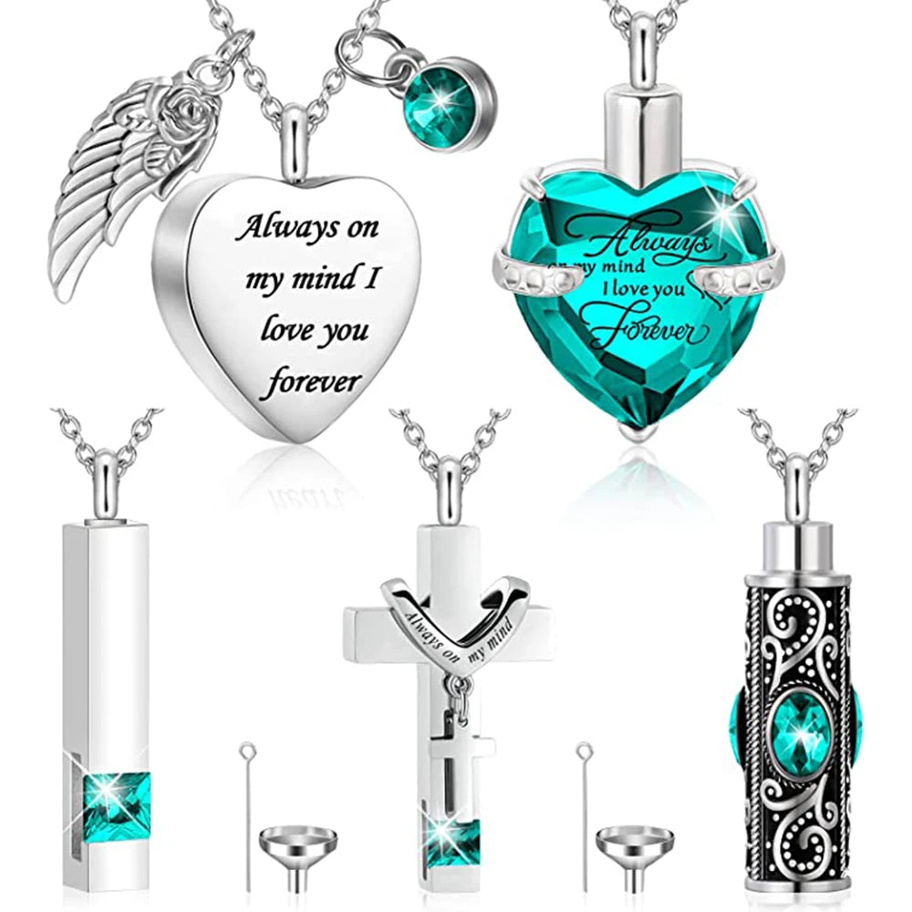 5Pcs Cremation Urn Necklace Heart for Ashes Stainless steel Cremation Jewelry Keepsake Necklace Waterproof Memory Pendant