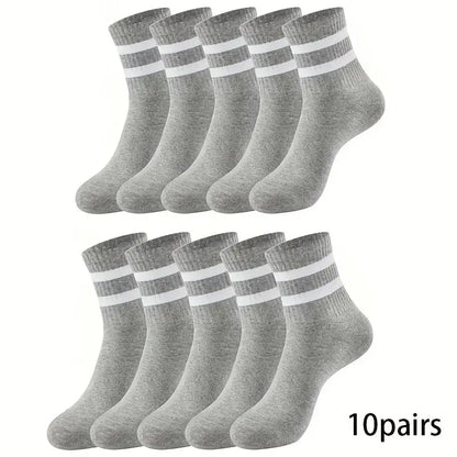 6/10/15/20 Pairs Men Socks Spring Autumn Casual Black White Striped Socks Breathable Mid Tube Sock High-quality Round Neck Socks