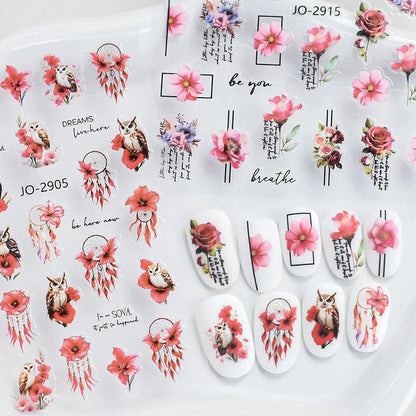 3d Nail Art Decals Spring Booming Violets Lavenders Purple Blue Pink Flowers Butterflys Stickers Decoration For Nail Tips Beauty