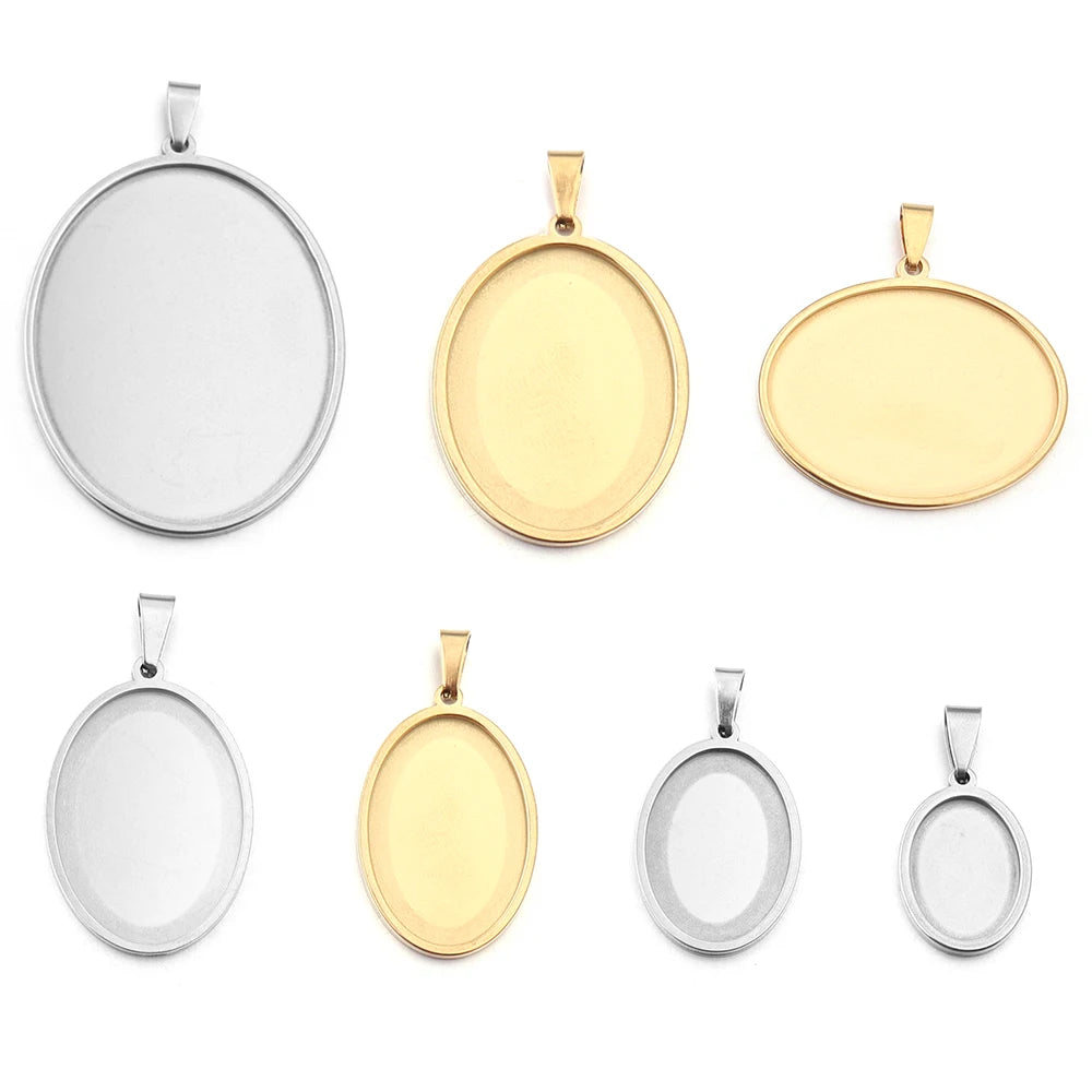 5pcs/lot Stainless Steel Oval Pendant Cabochon Base Setting Tray Blank 18*25mm 30*40mm Cabochons DIY Jewelry Making Supplies
