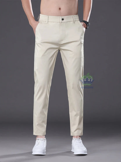 Summer High Quality Cotton Ankle Length Casual Pants Men Business Slim Elastic Waist Jogger Outdoors Korean Work Suit Trousers